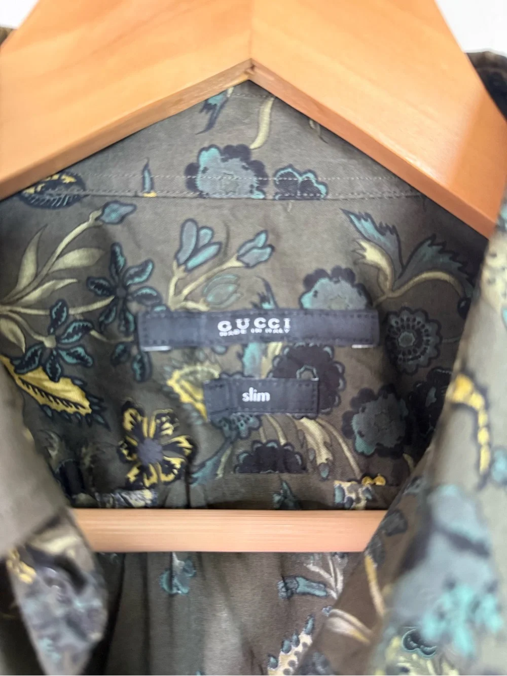 Gucci Olive Green Floral Button-Down Shirt